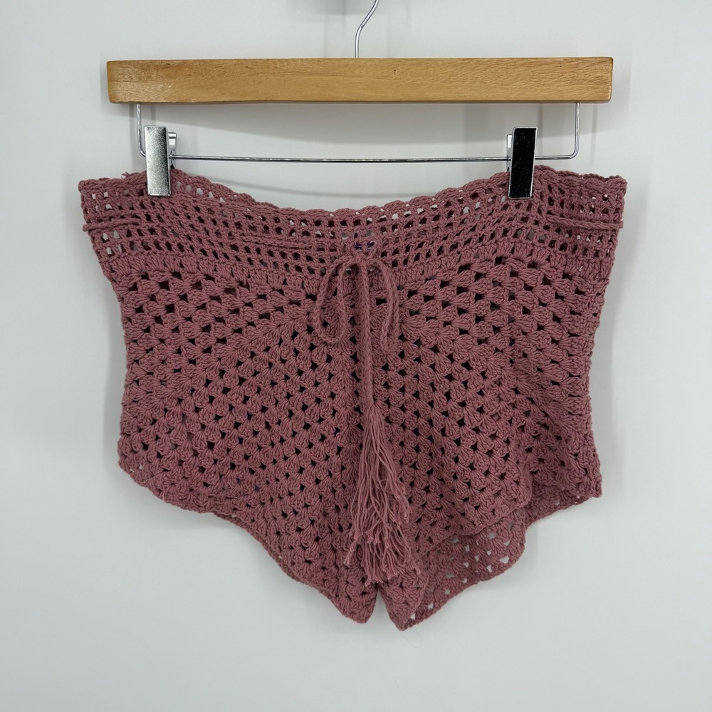 Purple Lotus Imports Crochet Tassel Shorts‎ Women  Rose Pink Boho Festival